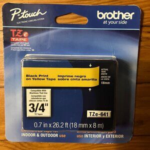 Brother P-touch Genuine TZe-641 ~3/4" (0.7") Black on Yellow 26.2 feet